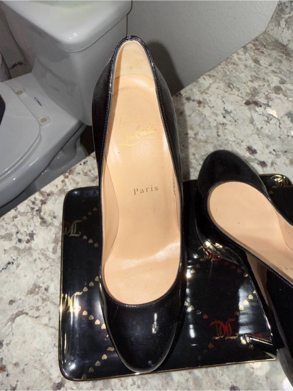 Christian Louboutin Black Patent Pumps with Red Sole - Picture 2 of 4